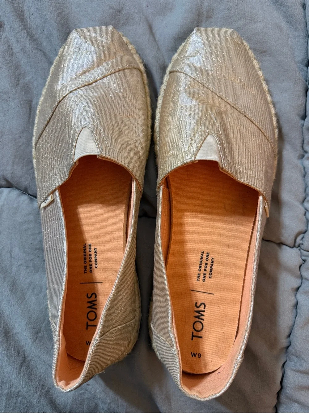 TOMS Women's Metallic Champagne Espadrille Flats